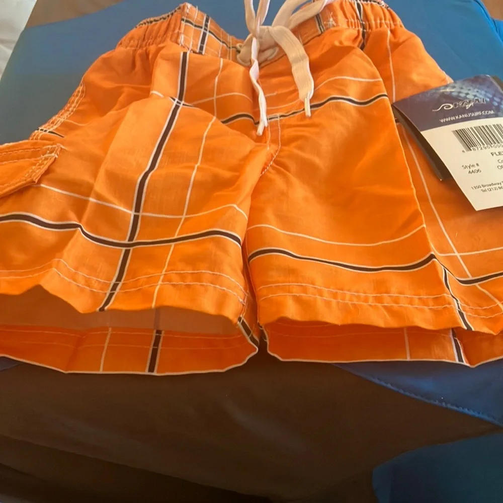 FINAL MARKDOWN Kanu Orange Plaid Swim Shorts 3t
